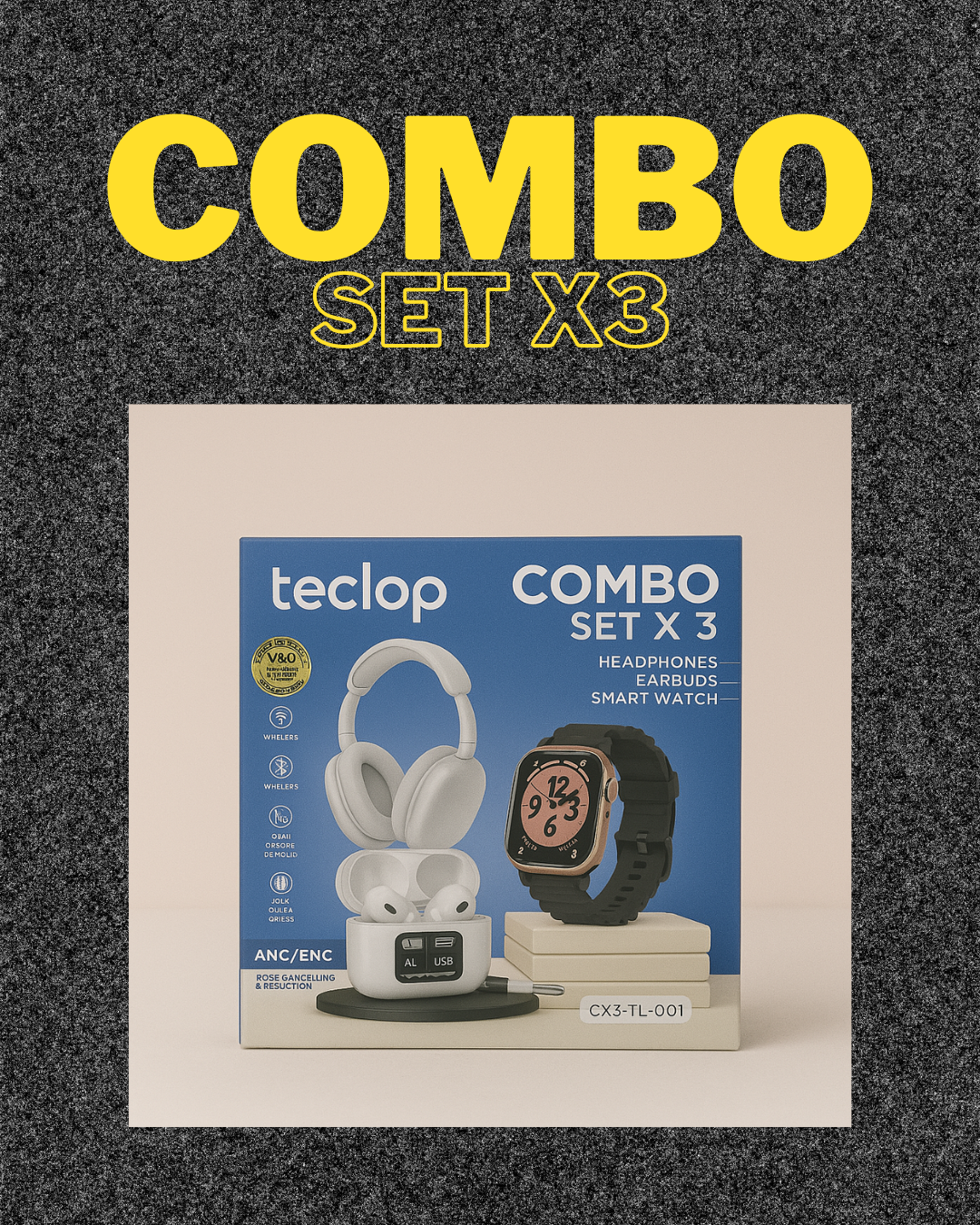 Combo Set X3 | Audífonos + Smartwatch + Diadema | ¡Tecnología 3 en 1!